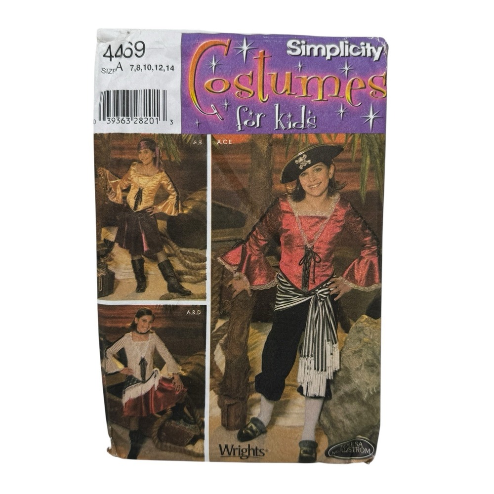 Simplicity Costume Pattern 4469 Girls' Pirate Top Skirt Pants Scarf‎ Sz 7-14